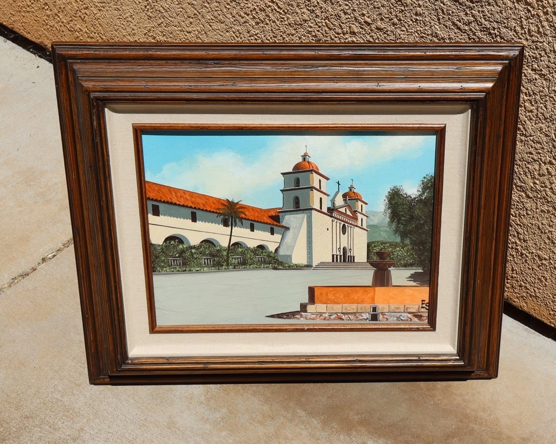 EUGENE SCHMIDT Original oil painting Old Santa Barbara Mission - 2