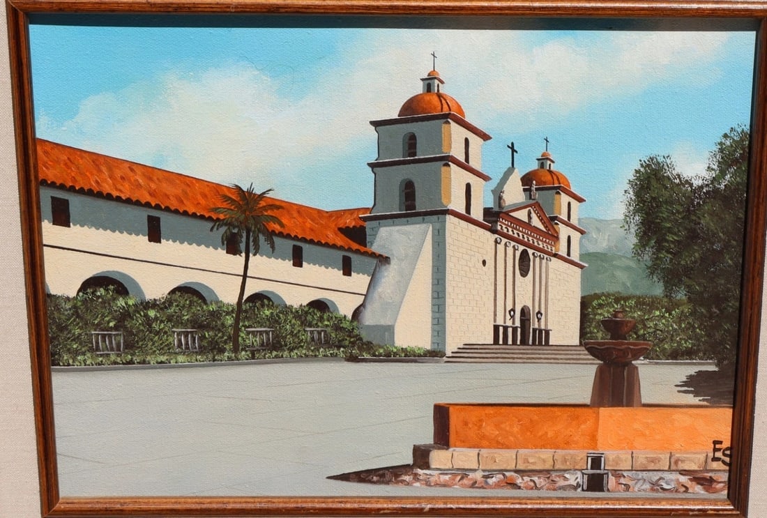 EUGENE SCHMIDT Original oil painting Old Santa Barbara Mission - 3