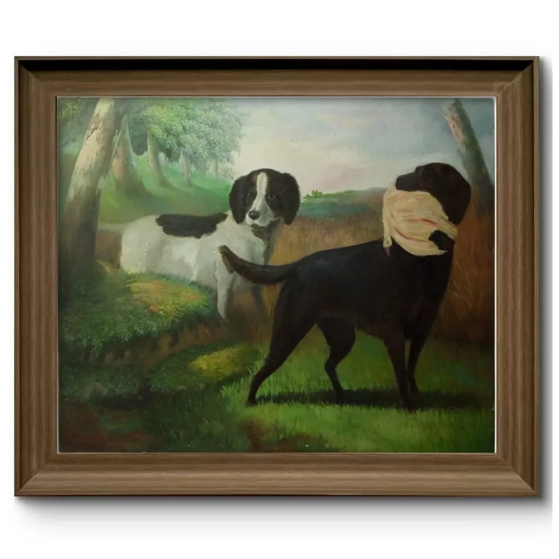 Elegant Hunting Dogs with Partridge – Oil on Canvas 1980 - 2