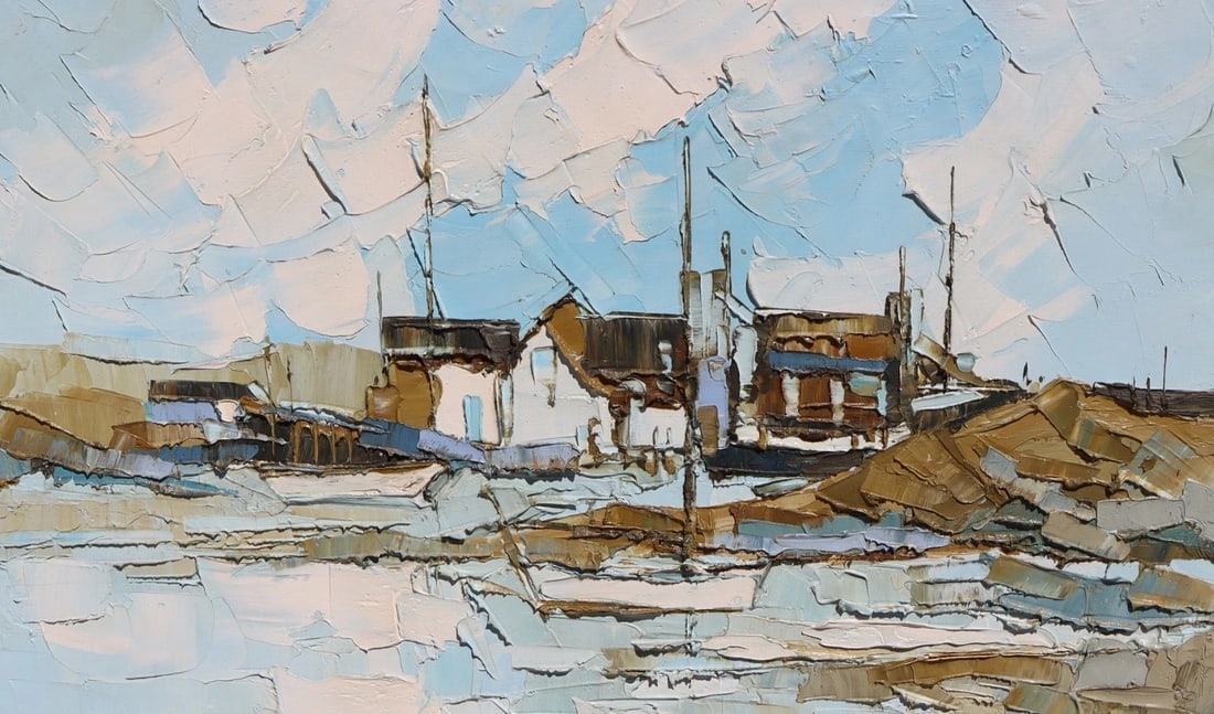 ALBERT SWAYHOOVER Original oil painting Coastal Houses along a Rocky Coast - 4