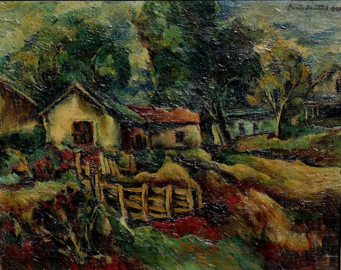 BORIS DEUTSCH Expressionist Landscape with Houses oil painting 1929 - 2