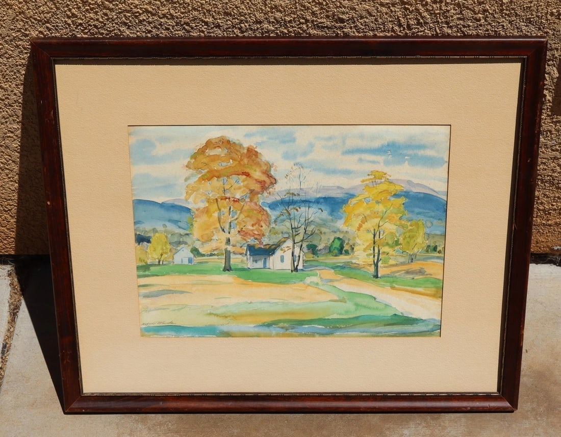 ALFRED WANDS Colorado Landscape with Rural Farm and Trees original watercolor - 2