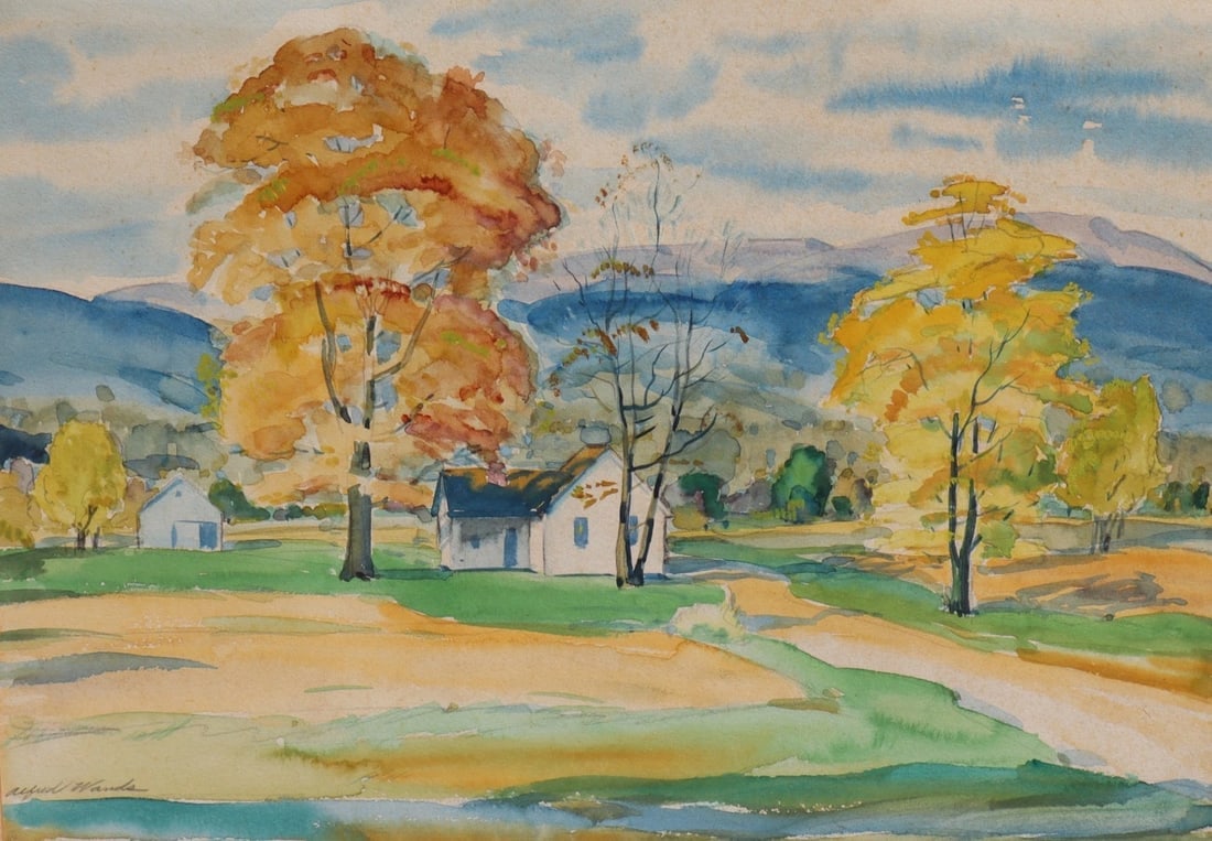 ALFRED WANDS Colorado Landscape with Rural Farm and Trees original watercolor - 3