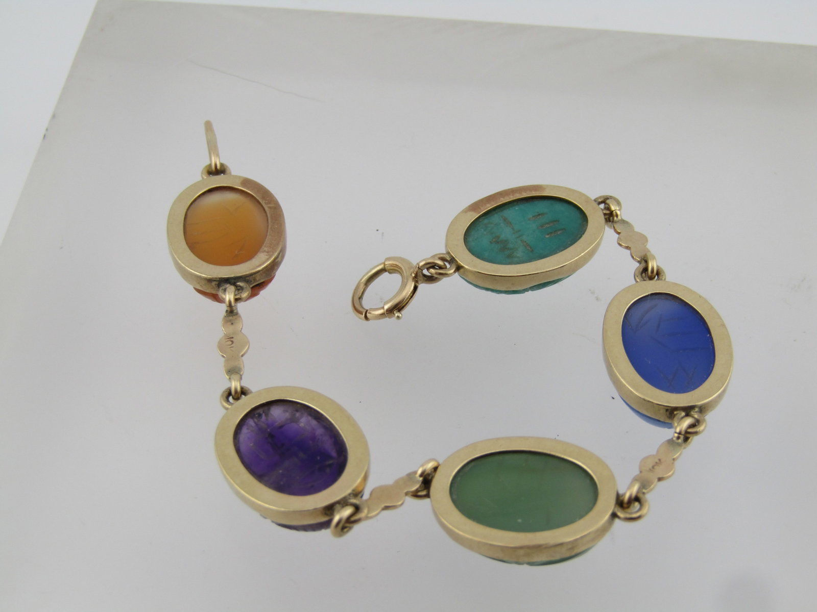 Vintage 14kt Egyptian Scarab Bracelet, 7-1/8", 18.10 Grams, 1960's - 3
