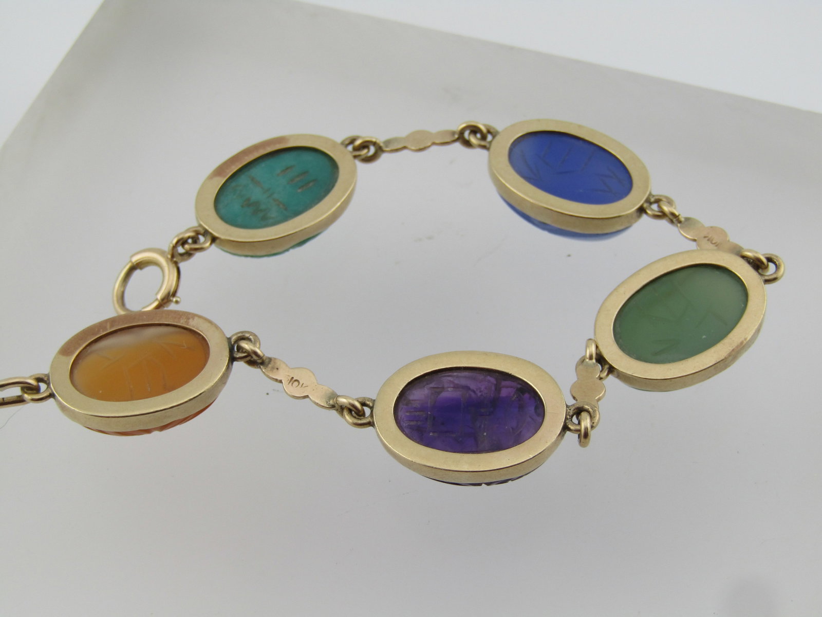 Vintage 14kt Egyptian Scarab Bracelet, 7-1/8", 18.10 Grams, 1960's - 4