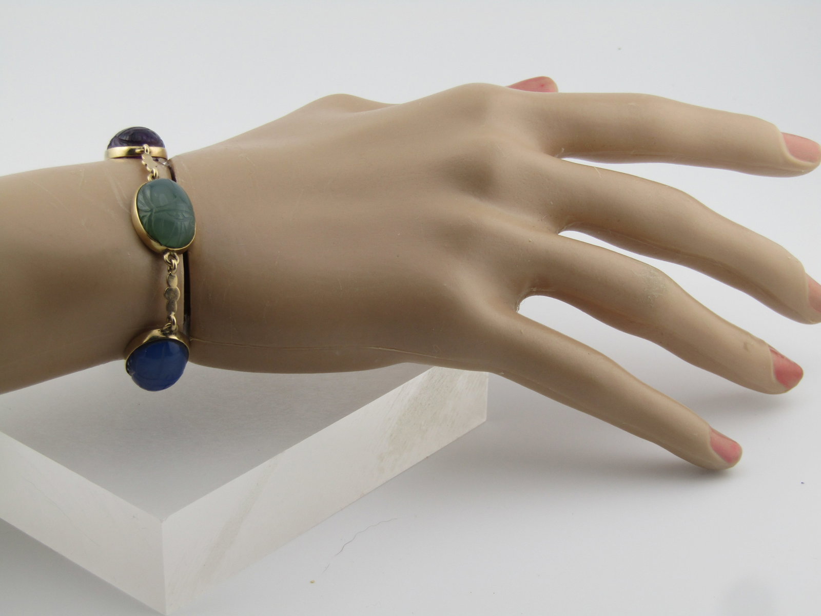 Vintage 14kt Egyptian Scarab Bracelet, 7-1/8", 18.10 Grams, 1960's - 5