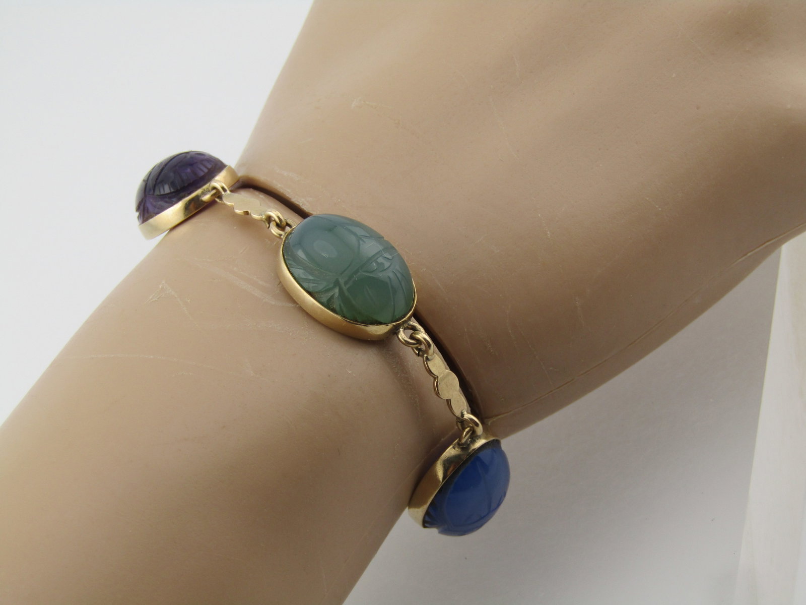 Vintage 14kt Egyptian Scarab Bracelet, 7-1/8", 18.10 Grams, 1960's - 6