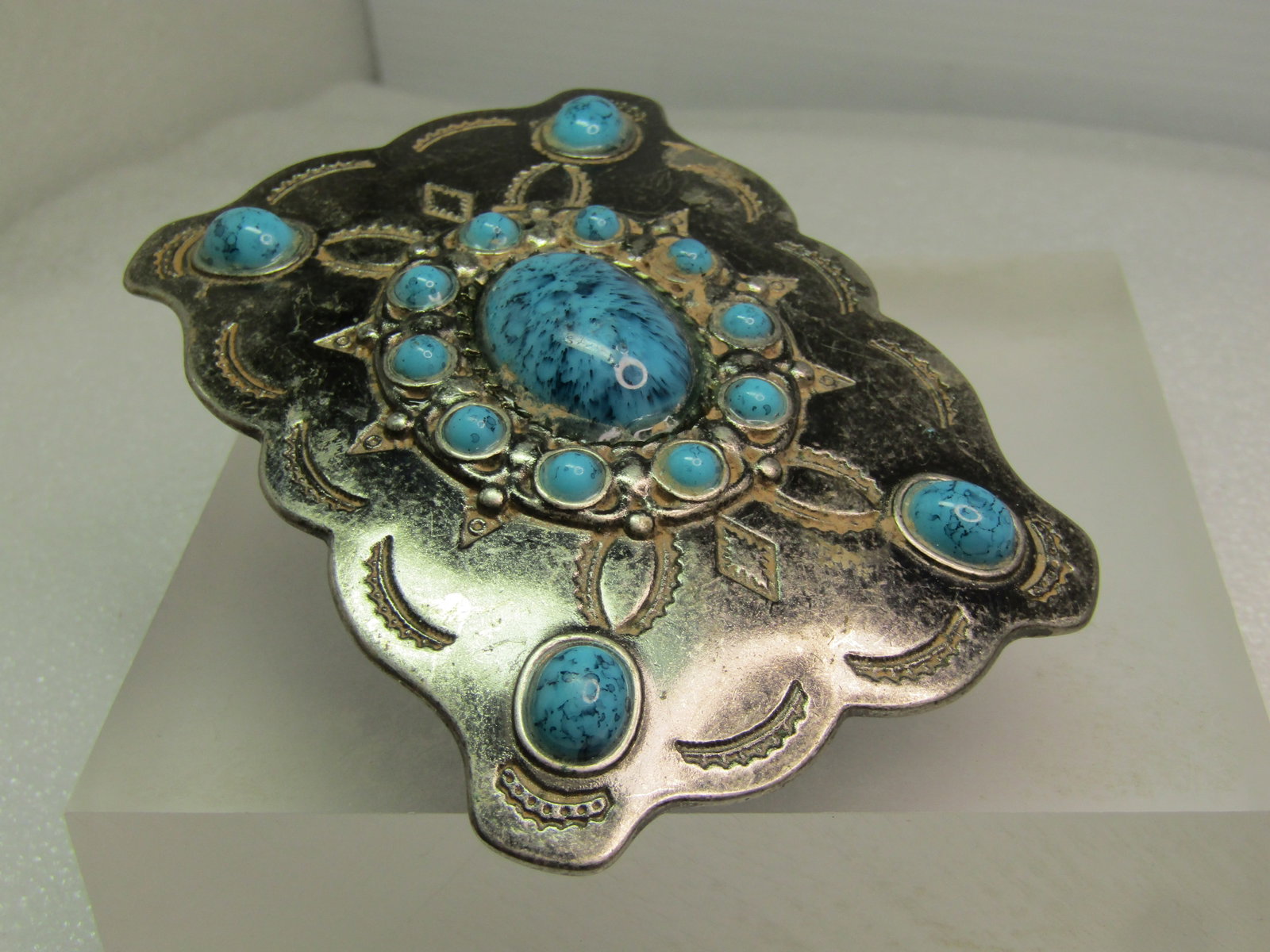 Vintage Southwestern Faux Turquoise Buckle, 1960's-1970's - 3