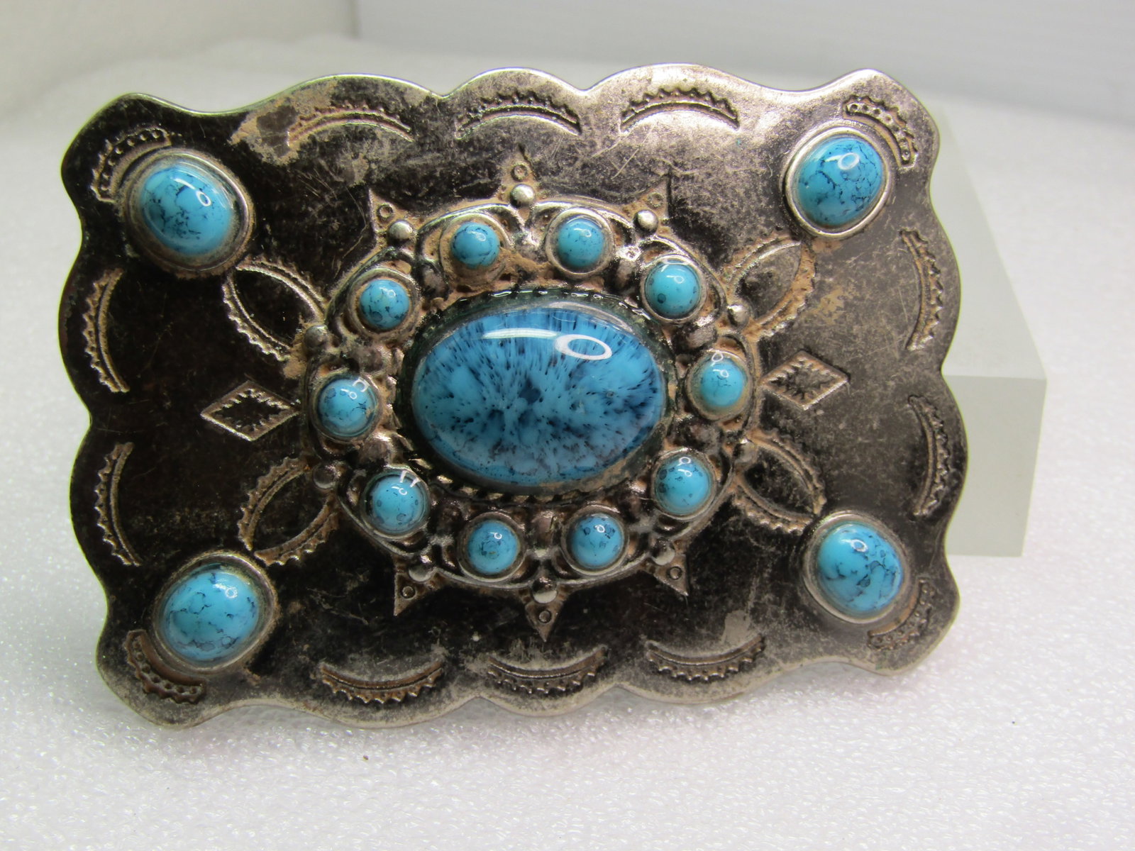 Vintage Southwestern Faux Turquoise Buckle, 1960's-1970's - 5