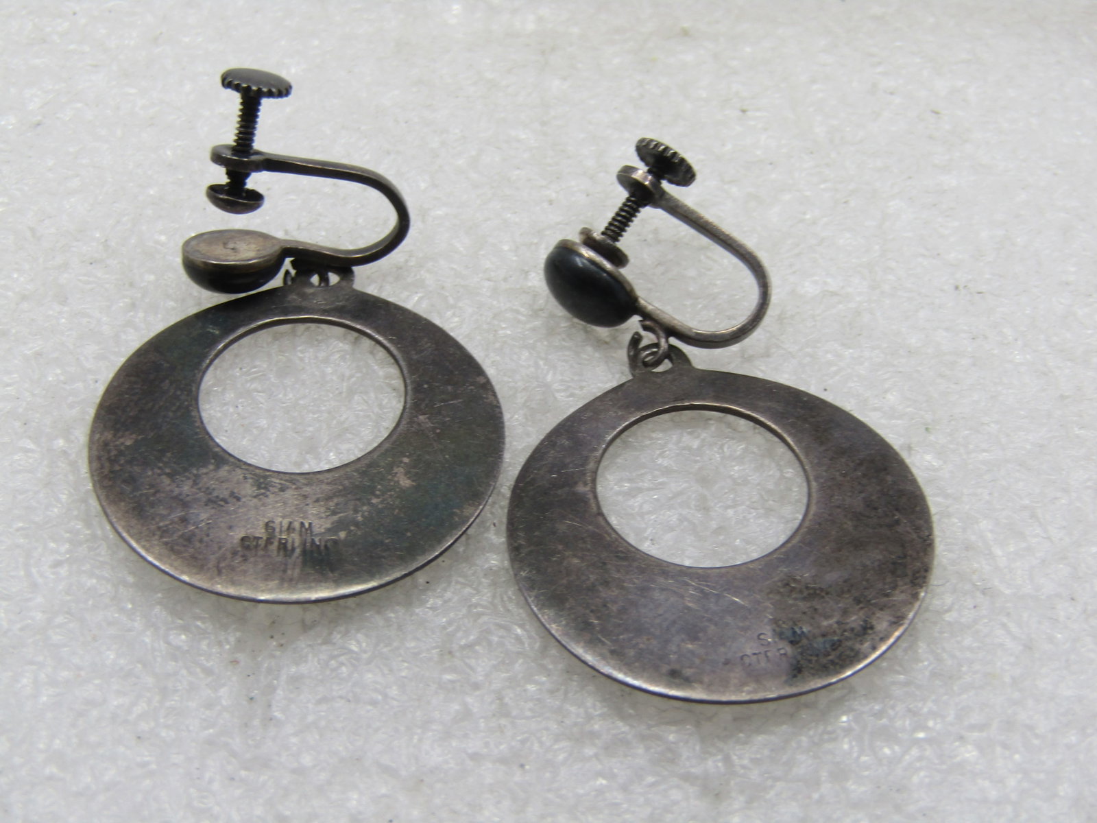 Vintage Siam Sterling Stud Dangle Hoop Earrings, Screw Back, Enameled, 1940's-1950's - 4