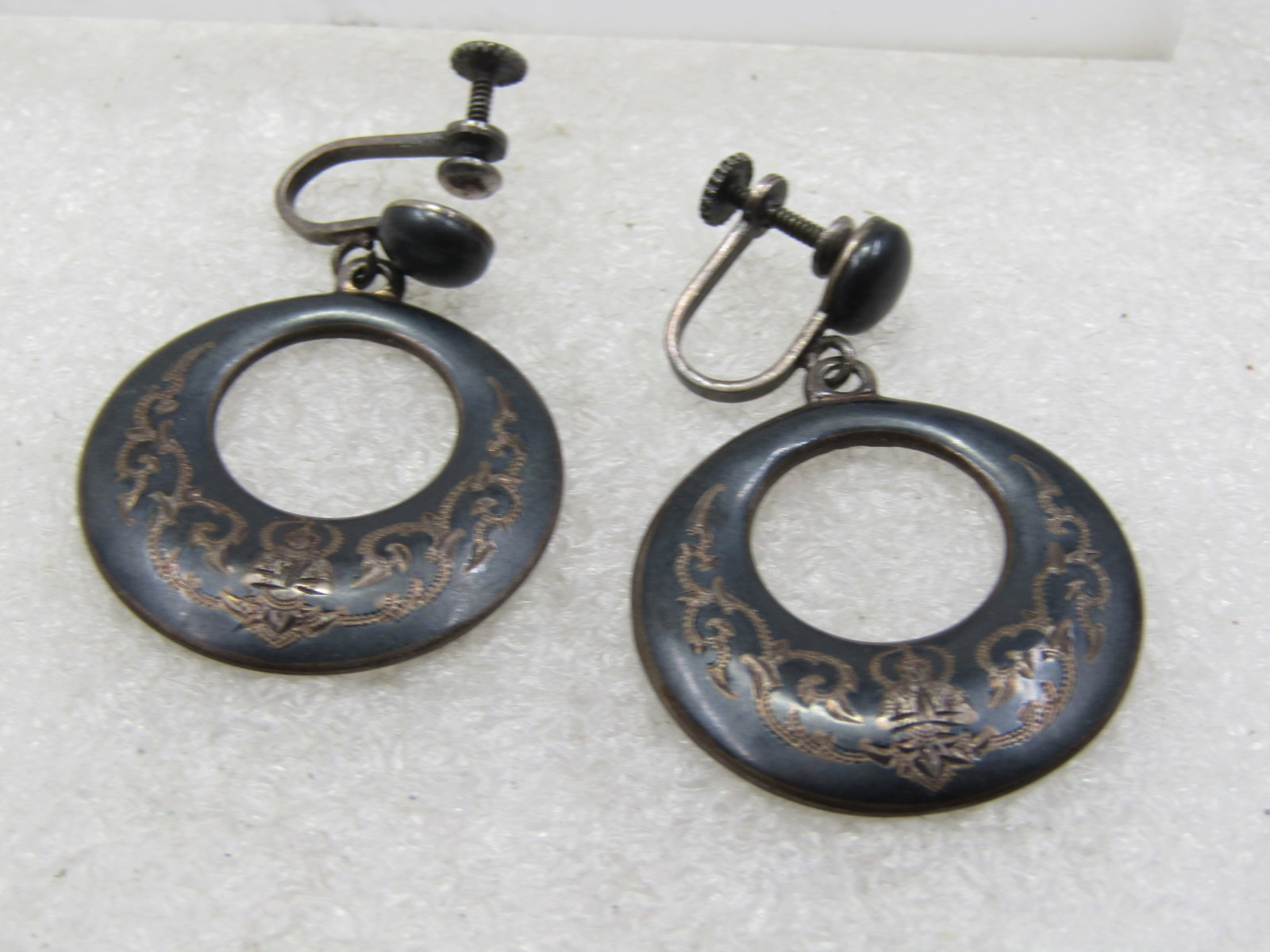 Vintage Siam Sterling Stud Dangle Hoop Earrings, Screw Back, Enameled, 1940's-1950's - 5