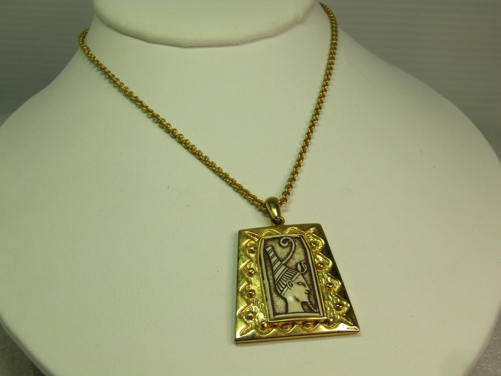 Vintage Egyptian Faux Carved Necklace, 18", Signed Celebrity, 1960's - 2