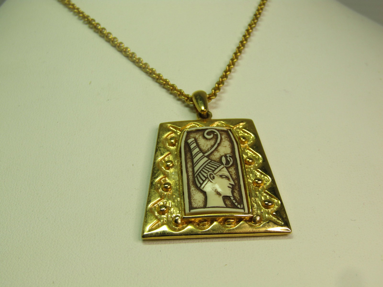 Vintage Egyptian Faux Carved Necklace, 18", Signed Celebrity, 1960's - 3