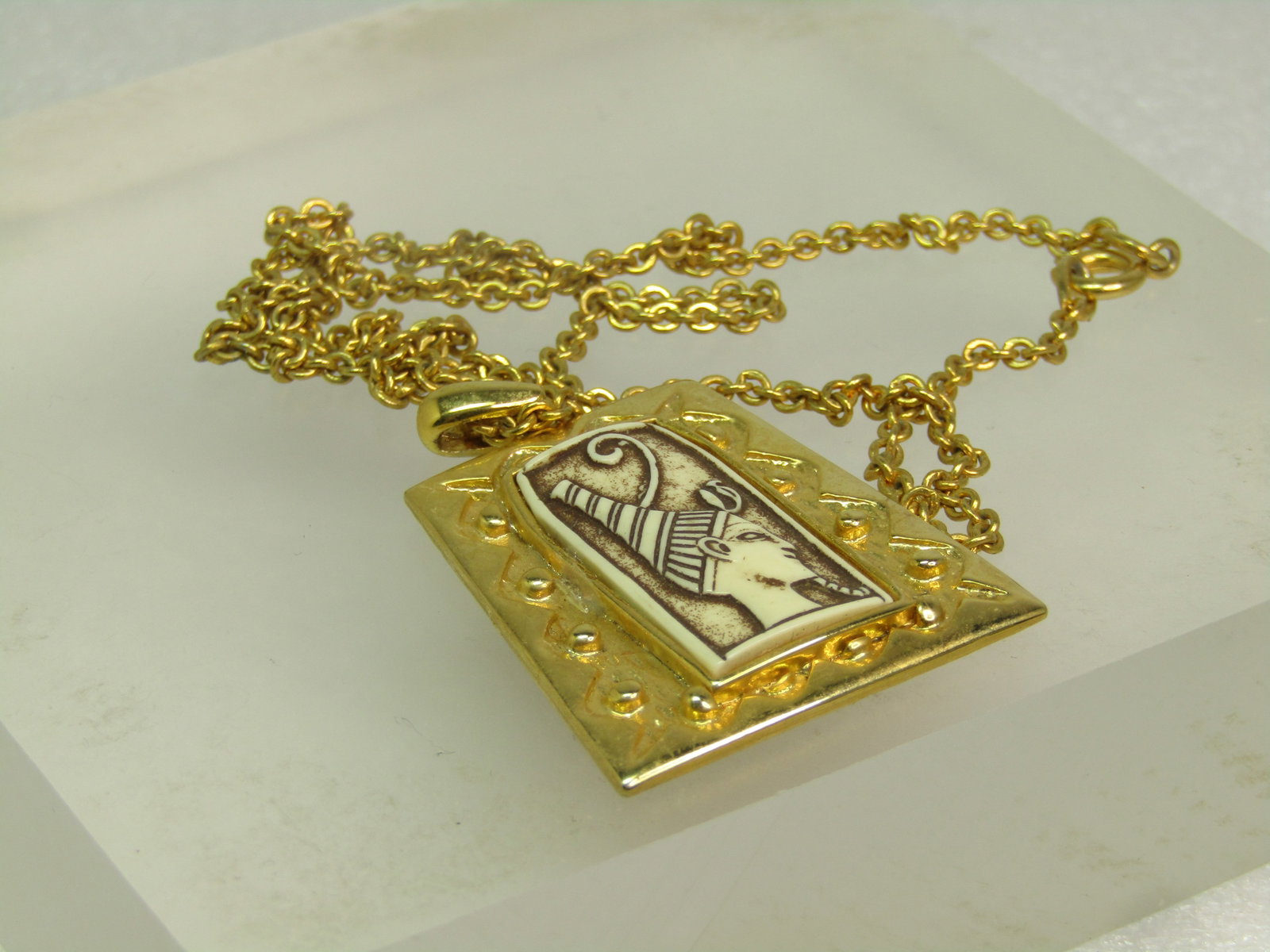Vintage Egyptian Faux Carved Necklace, 18", Signed Celebrity, 1960's - 5