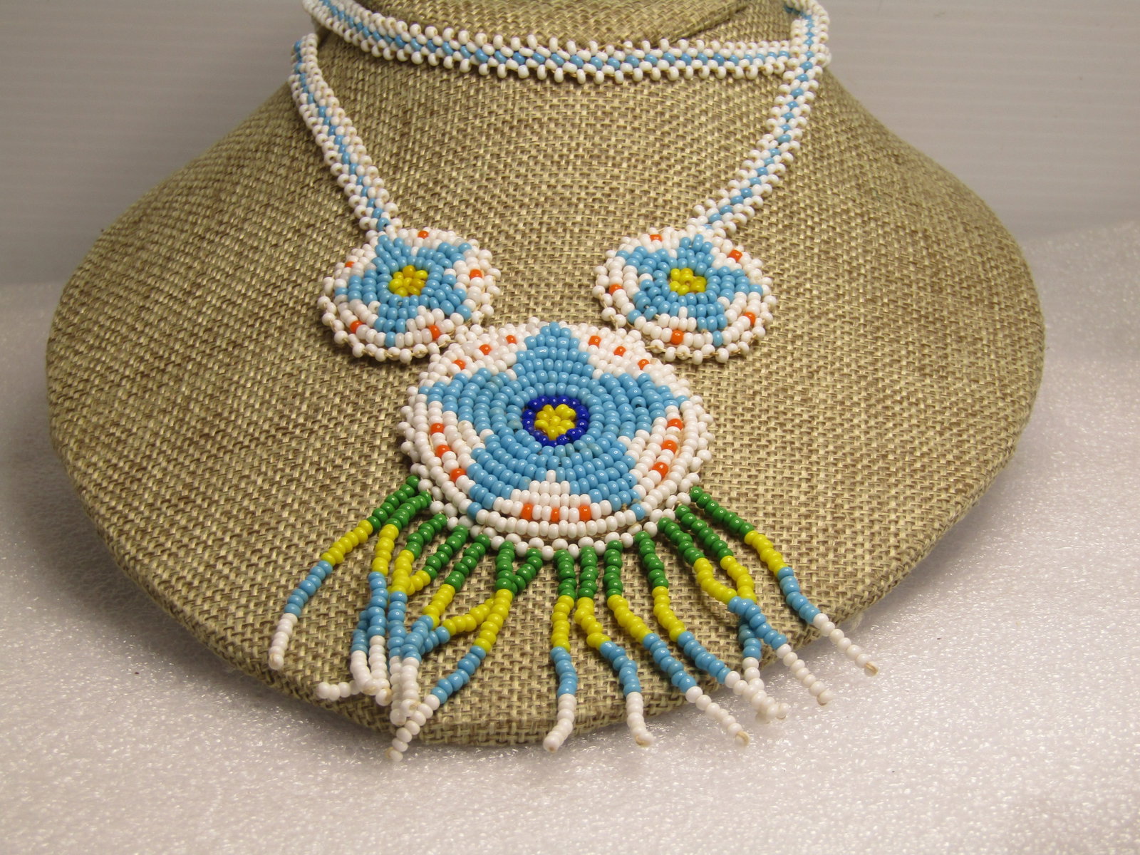 Vintage Southwestern Star Woven Necklace, 22", Glass Seed Beads, 1970's-1990's - 2