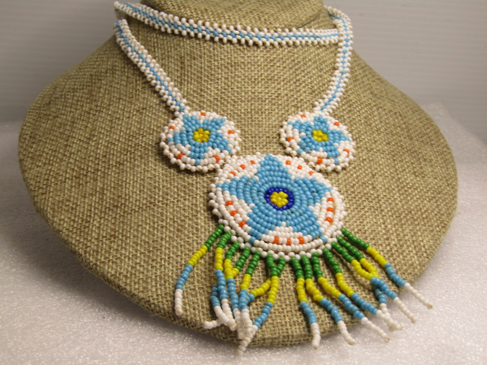 Vintage Southwestern Star Woven Necklace, 22", Glass Seed Beads, 1970's-1990's - 3