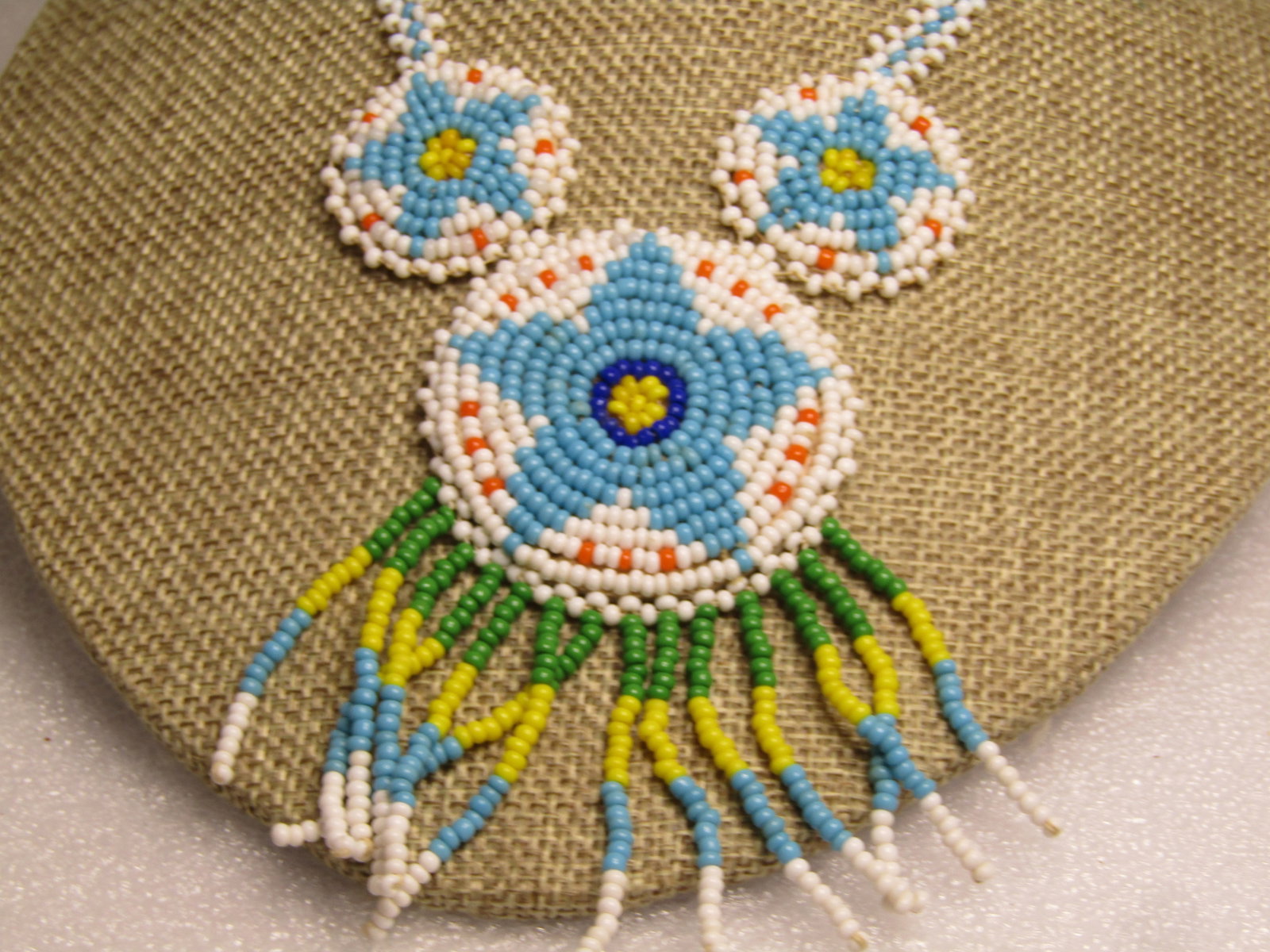Vintage Southwestern Star Woven Necklace, 22", Glass Seed Beads, 1970's-1990's - 4