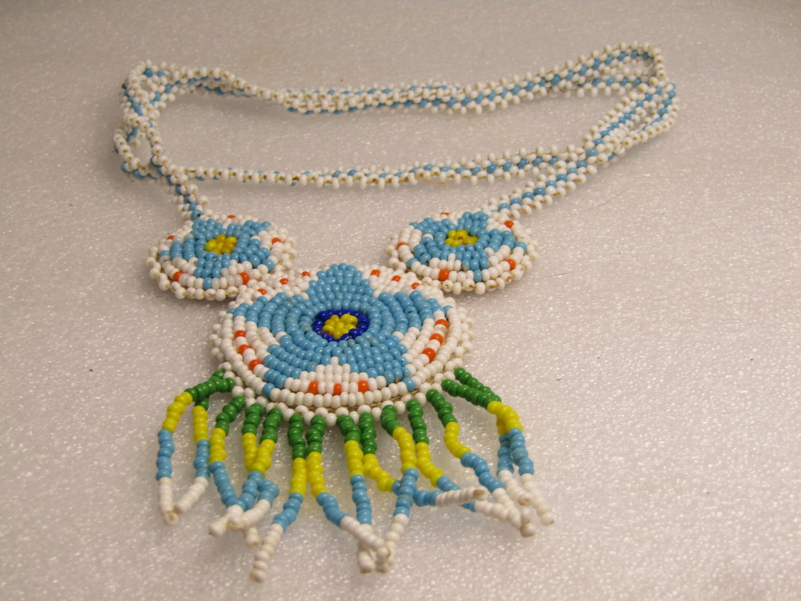 Vintage Southwestern Star Woven Necklace, 22", Glass Seed Beads, 1970's-1990's - 6