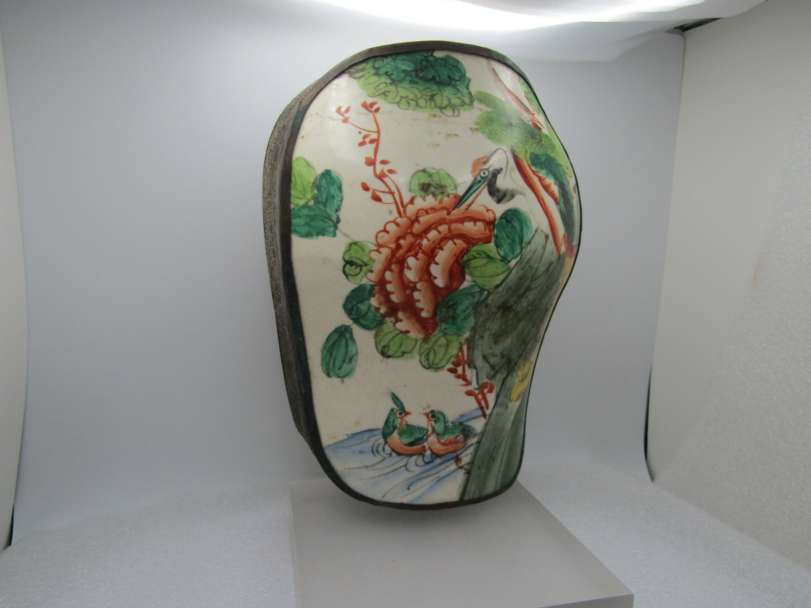 Vintage Chinese Shard Box, Birds & Flowers, 1980's or Earler 7.75", Great for Jewelry - 10