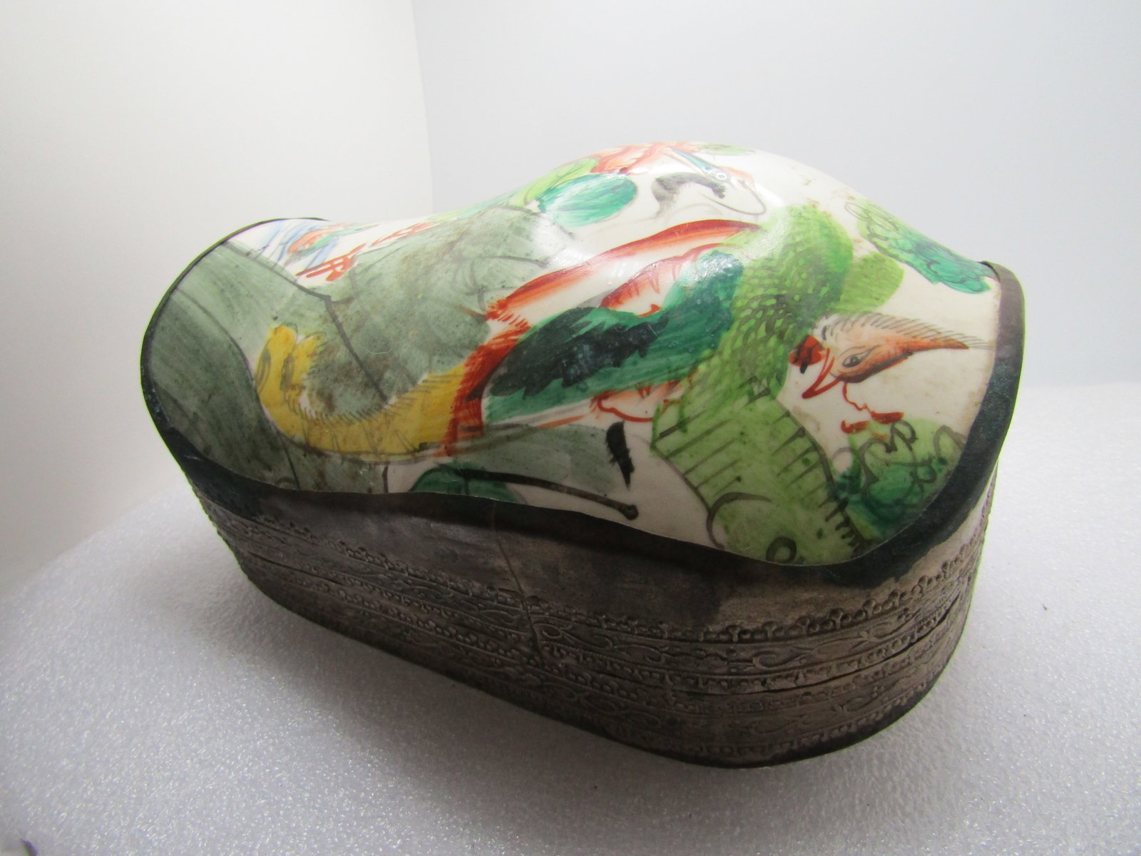 Vintage Chinese Shard Box, Birds & Flowers, 1980's or Earler 7.75", Great for Jewelry - 6