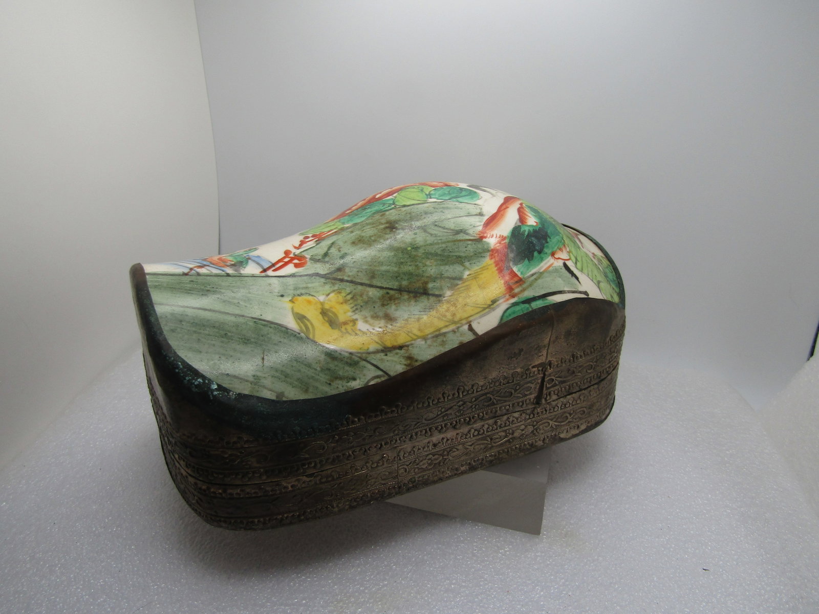 Vintage Chinese Shard Box, Birds & Flowers, 1980's or Earler 7.75", Great for Jewelry - 7
