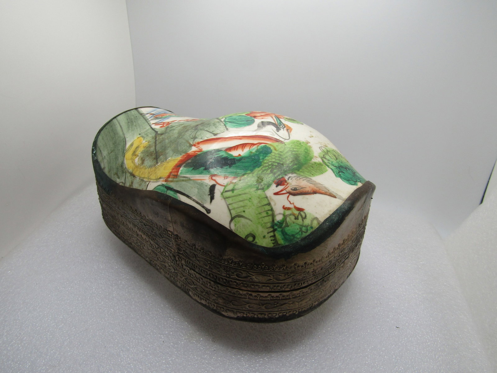 Vintage Chinese Shard Box, Birds & Flowers, 1980's or Earler 7.75", Great for Jewelry - 8