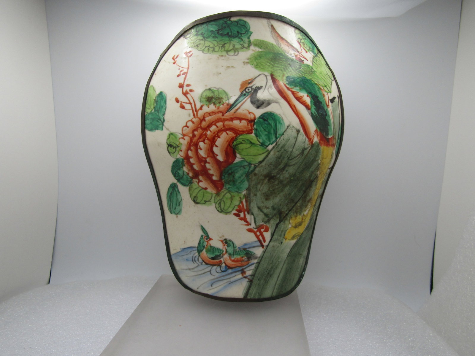 Vintage Chinese Shard Box, Birds & Flowers, 1980's or Earler 7.75", Great for Jewelry - 9