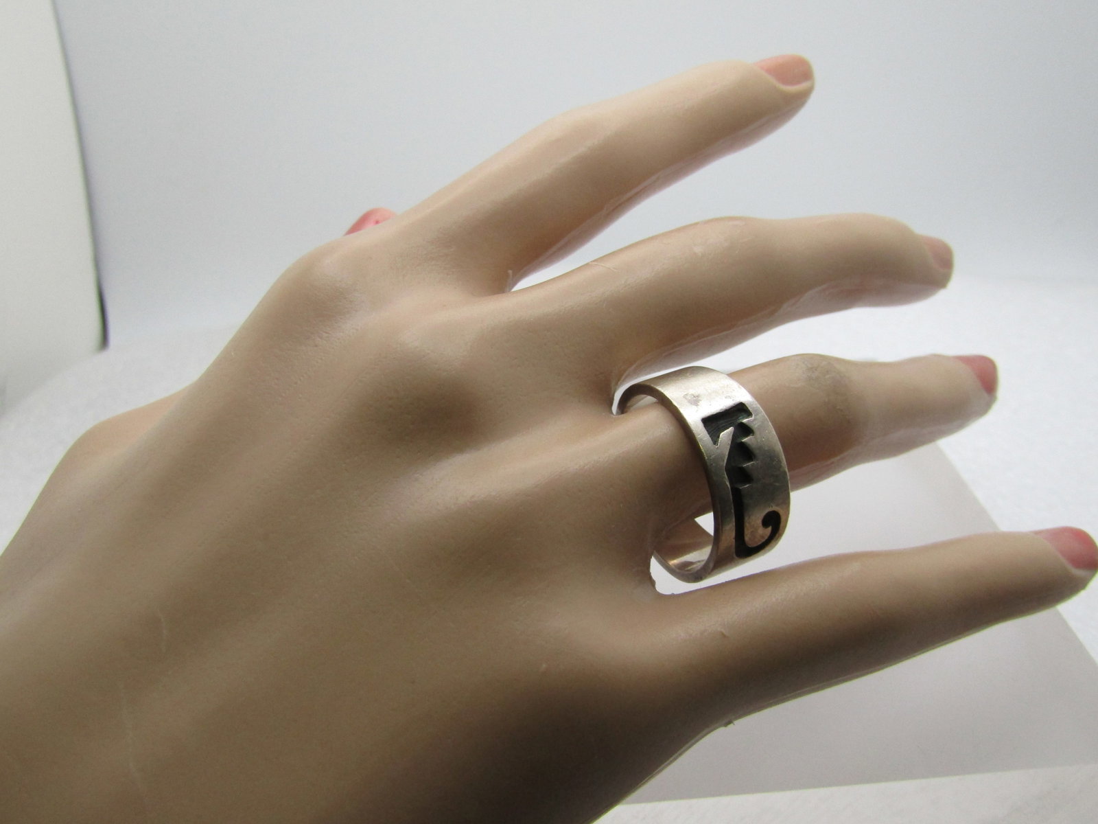 Vintage Sterling Carved Ring, Sz. 10.5, Signed. Could be Asian to Native American. - 6