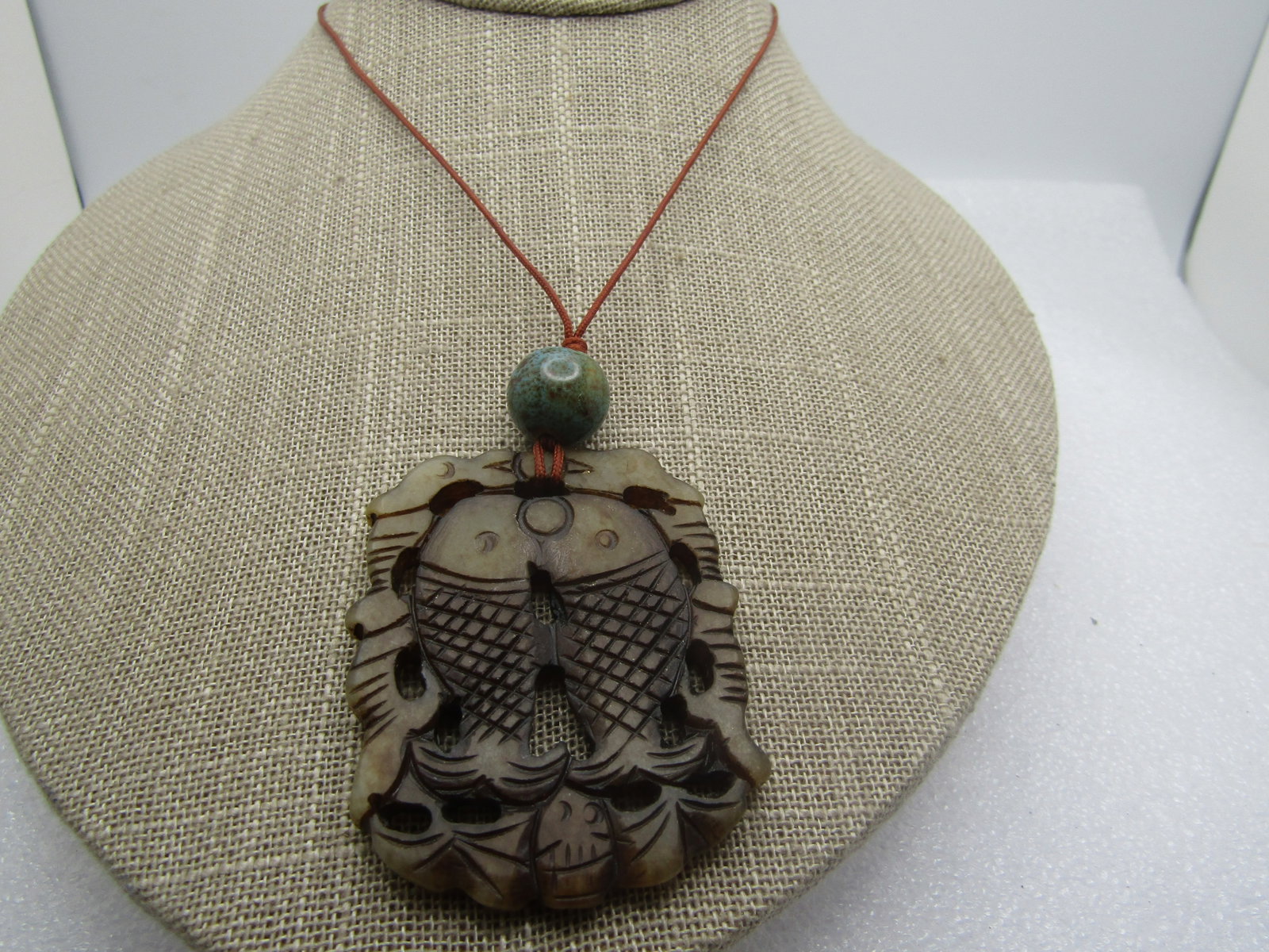 Vintage Carved Double Fish Necklace, 27", 1980's-1990's - 2