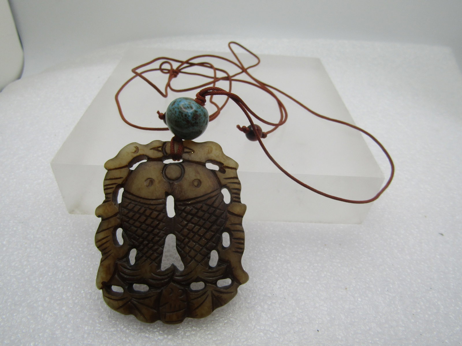 Vintage Carved Double Fish Necklace, 27", 1980's-1990's - 7