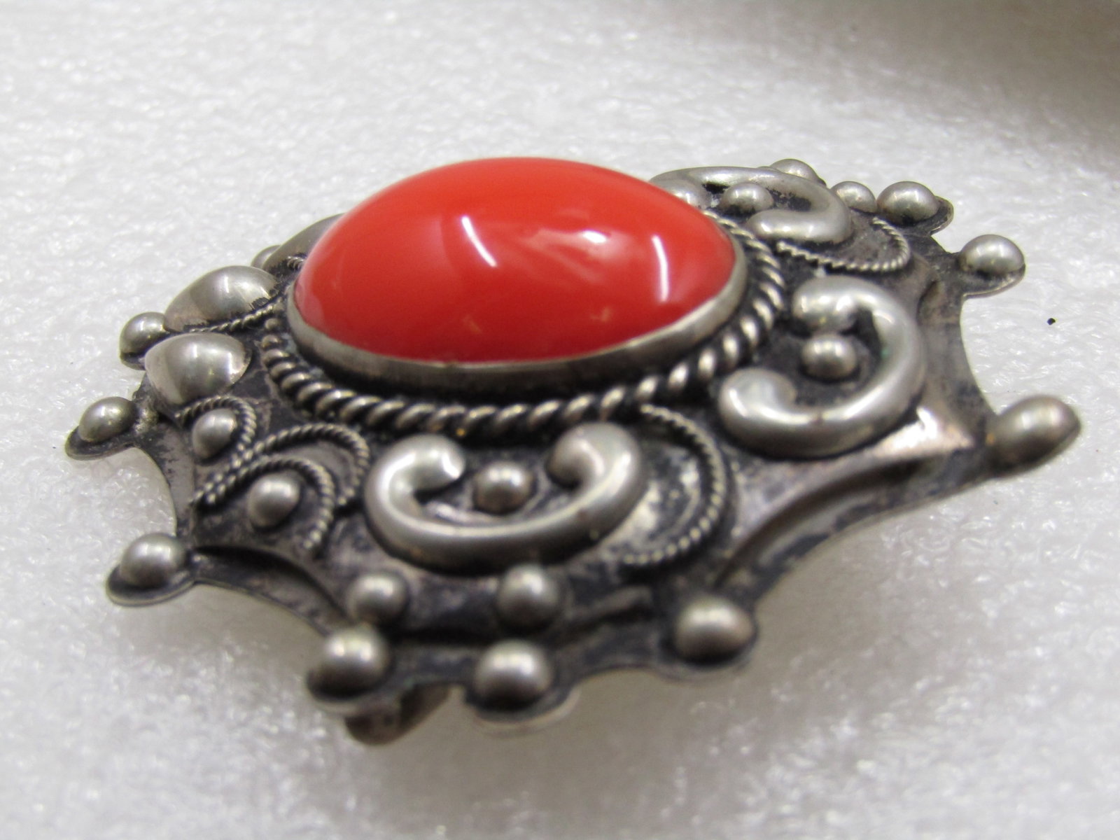 Vintage Orange Stone Bali Brooch, 2.5" - 3