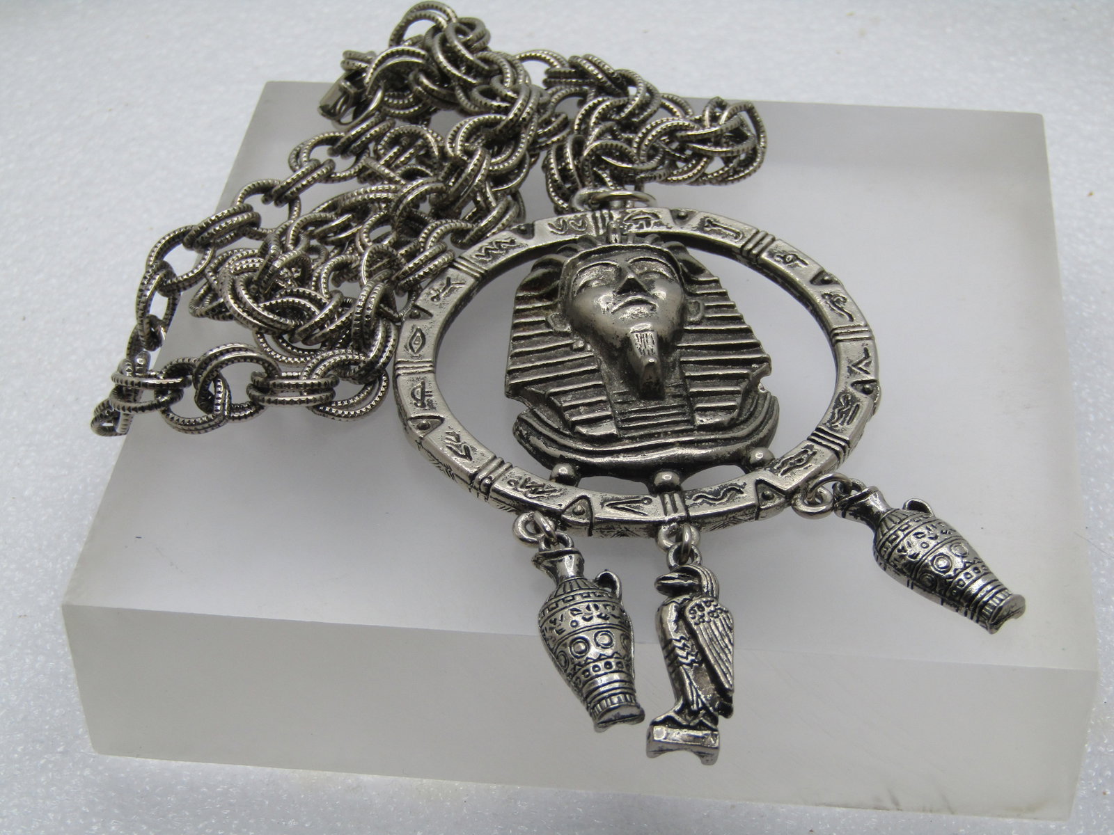 Vintage Egyptian Pharaoh Necklace with Dangles, 24", 1960's-1970's - 6