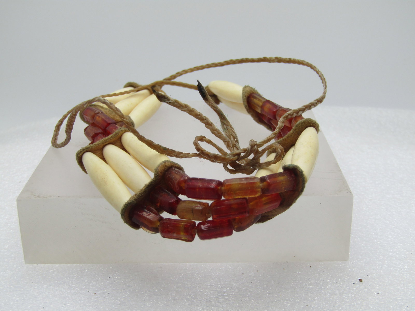 Vintage Southwestern Hairpipe & Glass Beaded Warring Necklace, Ponyhair Braided, 32", 1960's-1970's - 4
