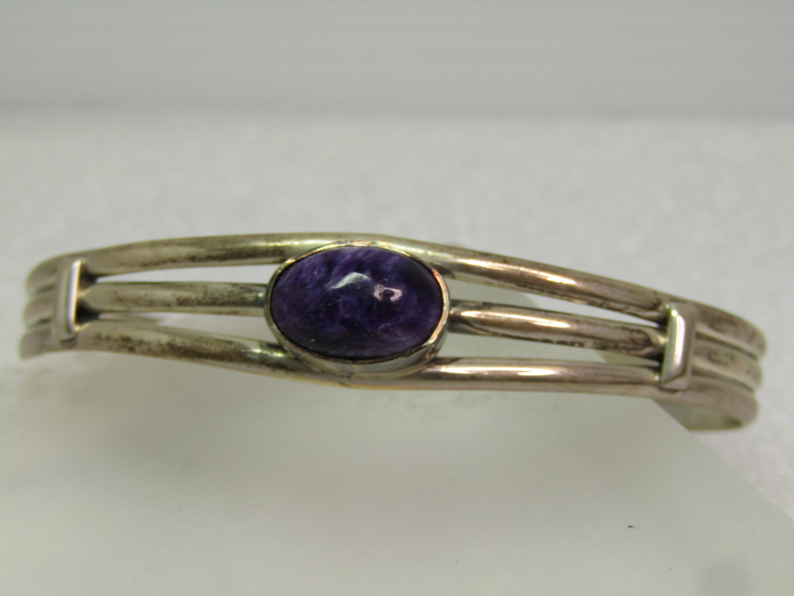 Vintage Sterling Southwestern Charoite Cuff Bracelet, 6.5", 1970's-1980's, Signed - 3