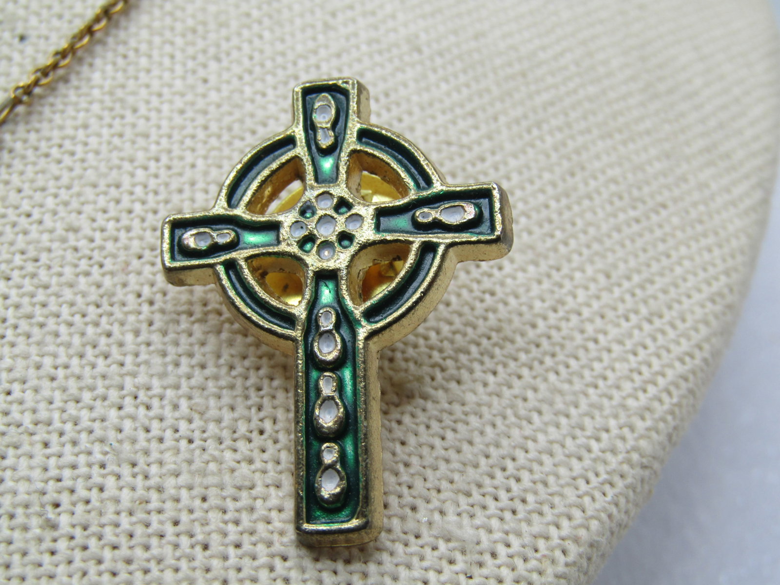 Vintage Shamrock Necklace, Irish Cross & Shamrock Tack Pins, 1960's-1970's, St. Patrick's Day. - 4