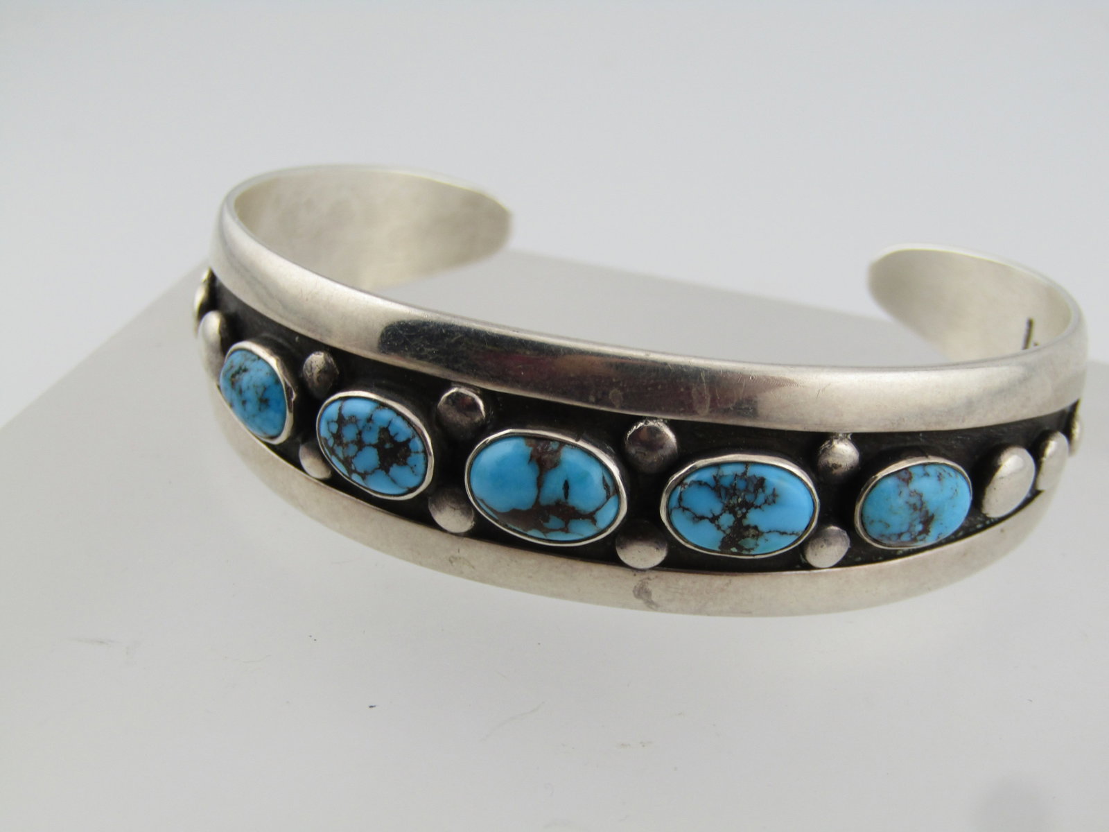 Vintage Sterling Southwestern Turquoise Bracelet, Cuff, 6.75, Signed FB, 1960's. - 2