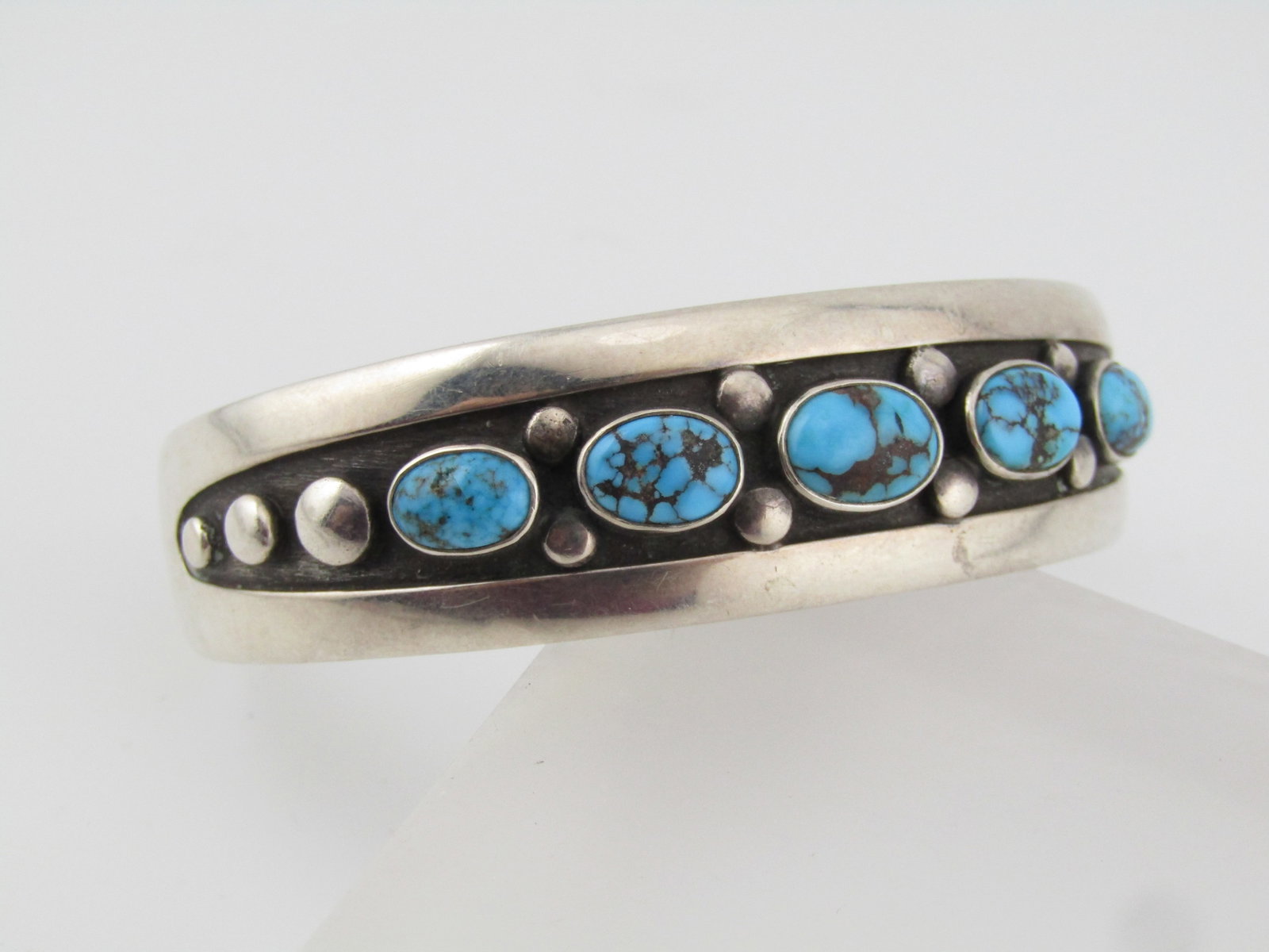 Vintage Sterling Southwestern Turquoise Bracelet, Cuff, 6.75, Signed FB, 1960's. - 4