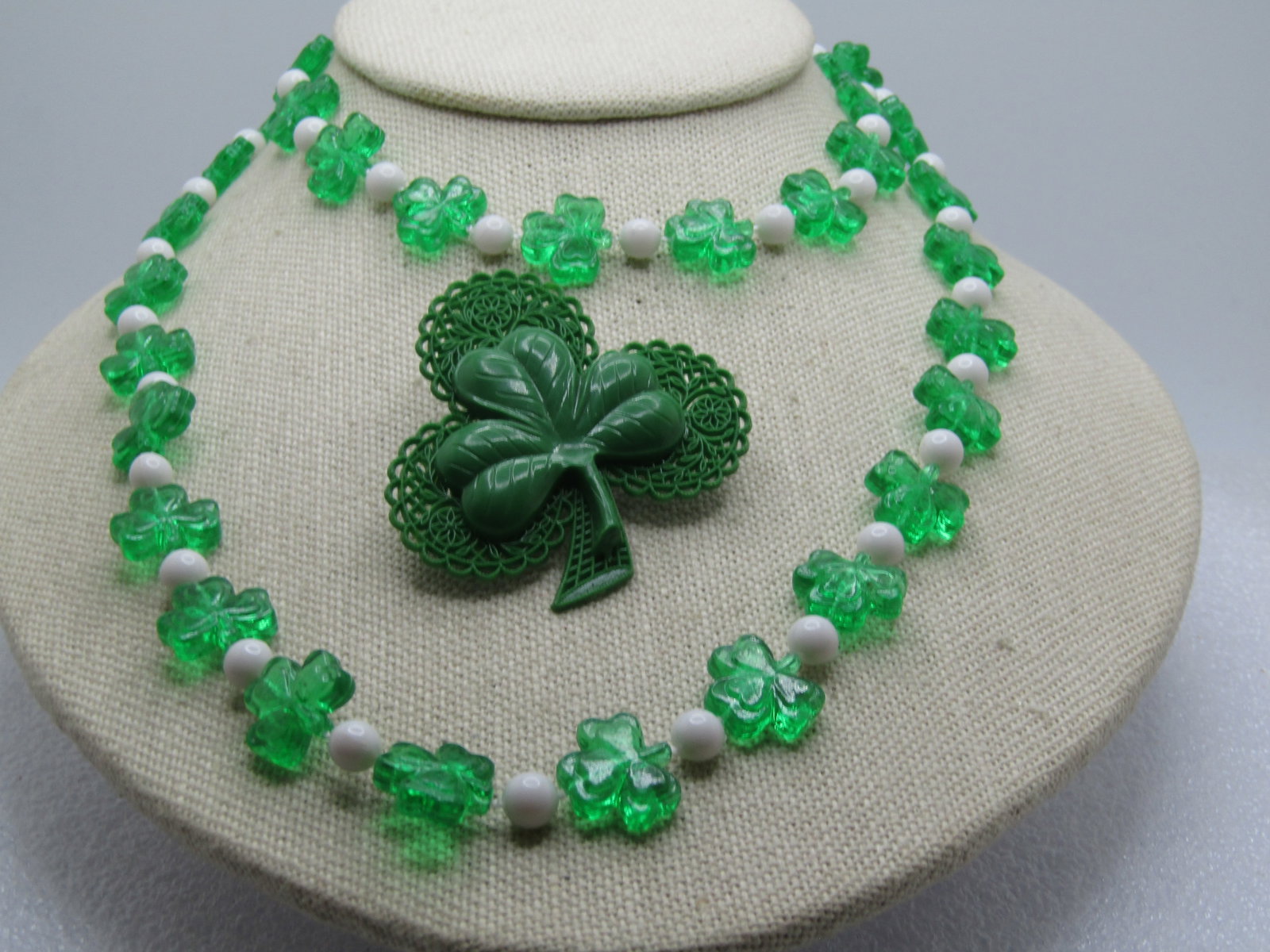 Vintage Irish/St. Patrick's Day Necklace & Clover Brooch, 1960's-1980's - 2