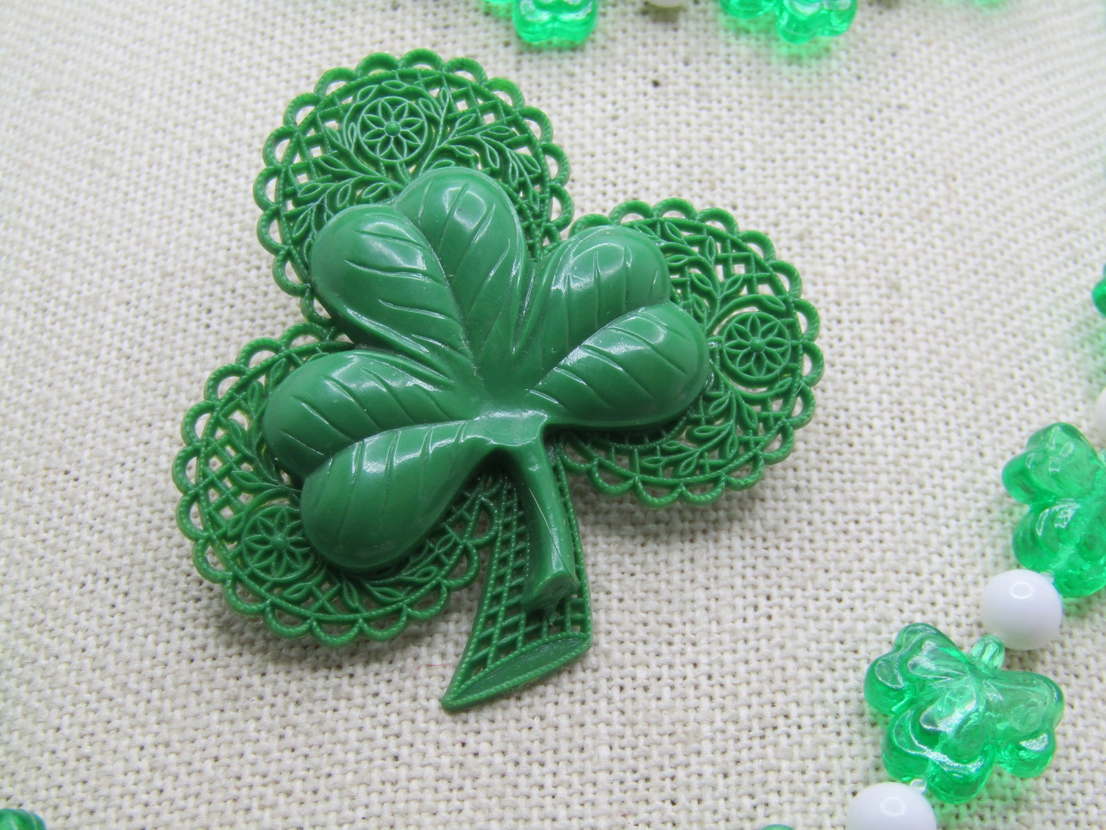 Vintage Irish/St. Patrick's Day Necklace & Clover Brooch, 1960's-1980's - 3
