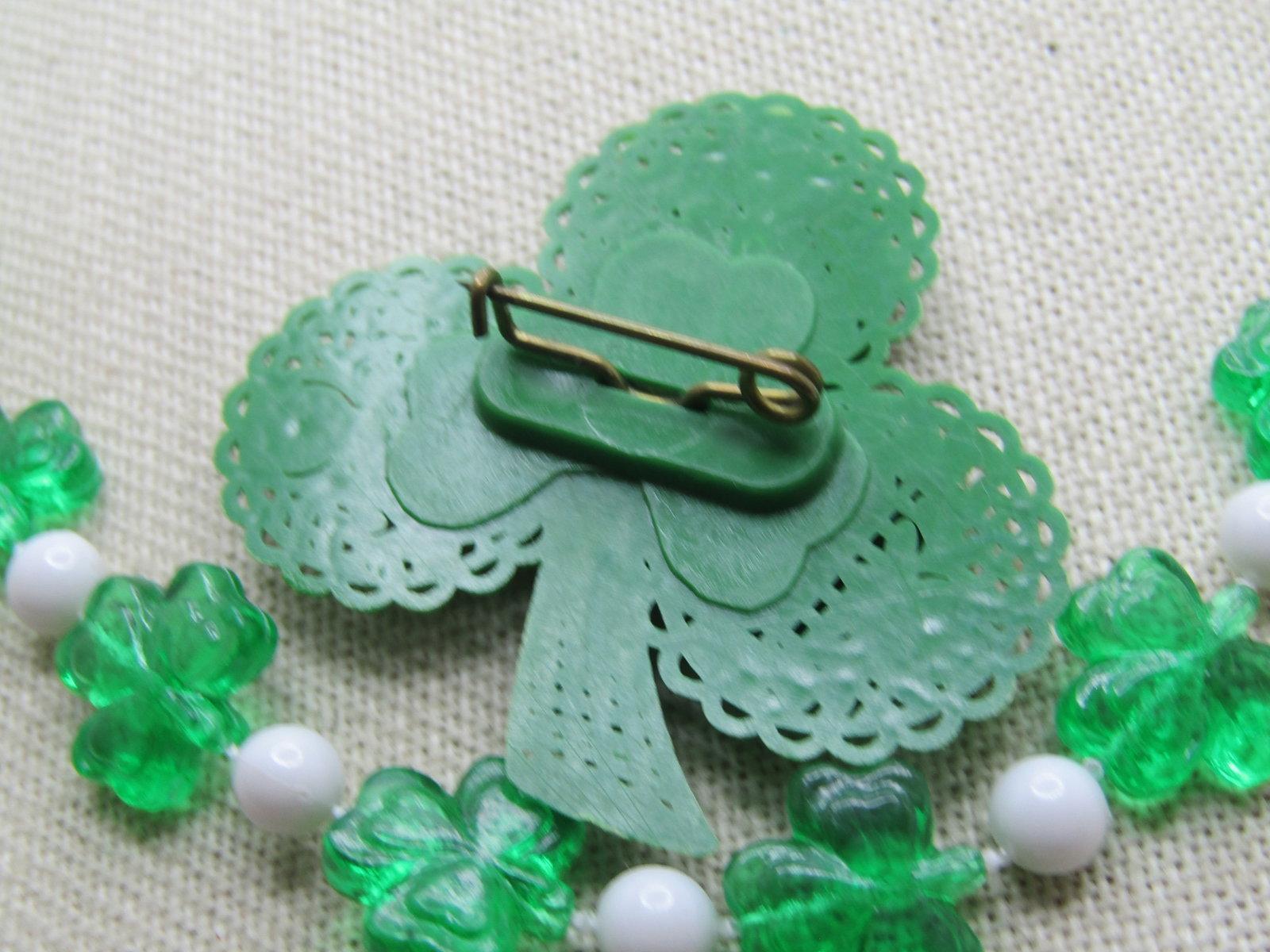 Vintage Irish/St. Patrick's Day Necklace & Clover Brooch, 1960's-1980's - 4