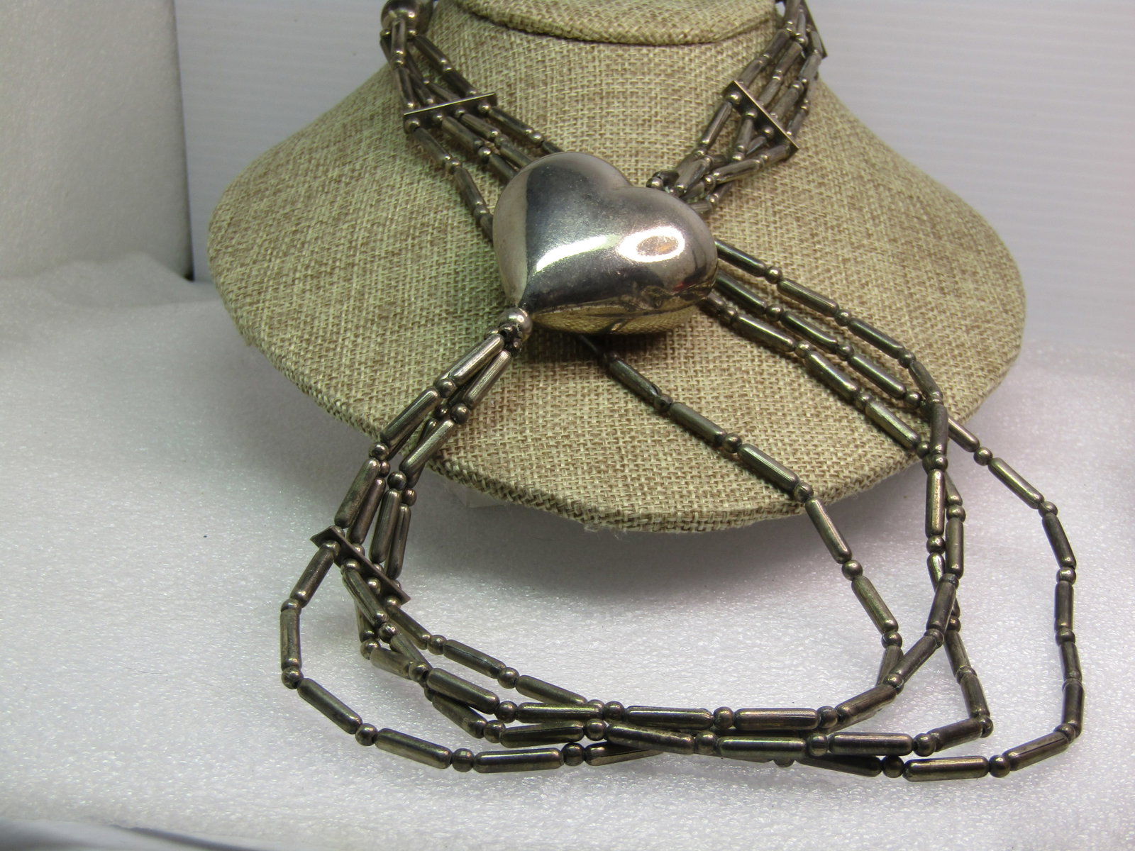 Vintage Southwestern Chunky Heart Necklace, Triple Strand - Repurpose, 1970-1980's - 2