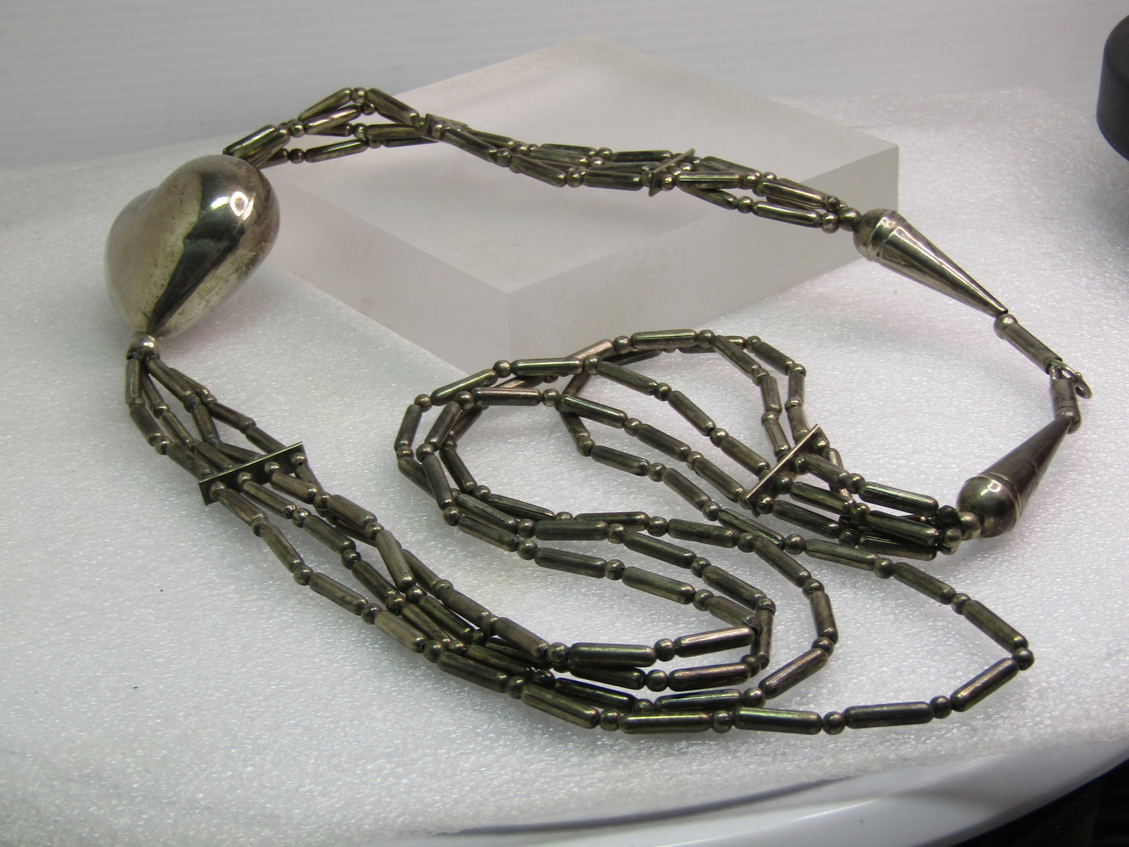 Vintage Southwestern Chunky Heart Necklace, Triple Strand - Repurpose, 1970-1980's - 3