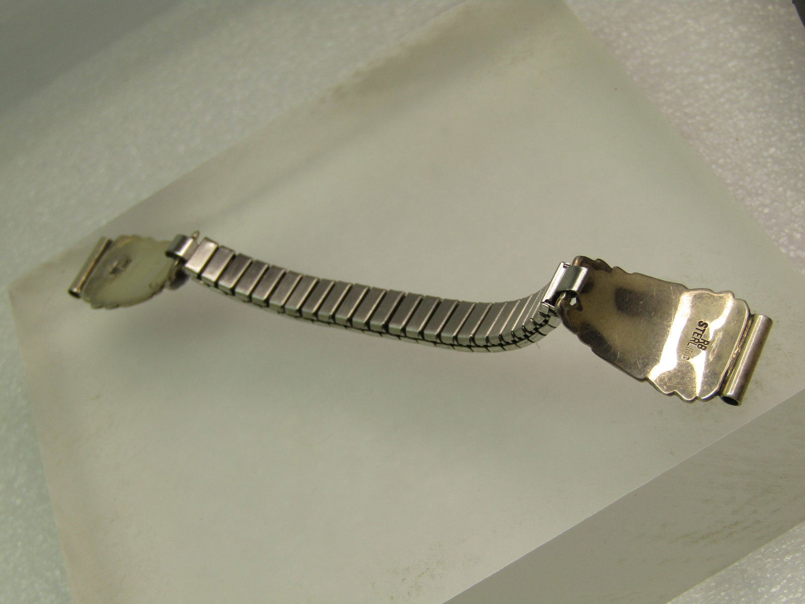 Vintage Sterling Southwestern Watch Tips/Band, Ladies' Blue Agate, Richard Begay, 1970's - 4