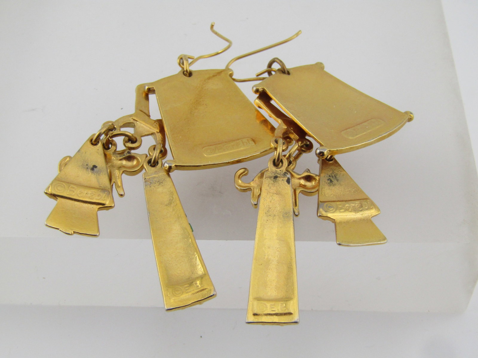 Vintage Enameled Egyptian Themed Drop Earrings, with Cat, Edgar Berebi, 1980's - 4