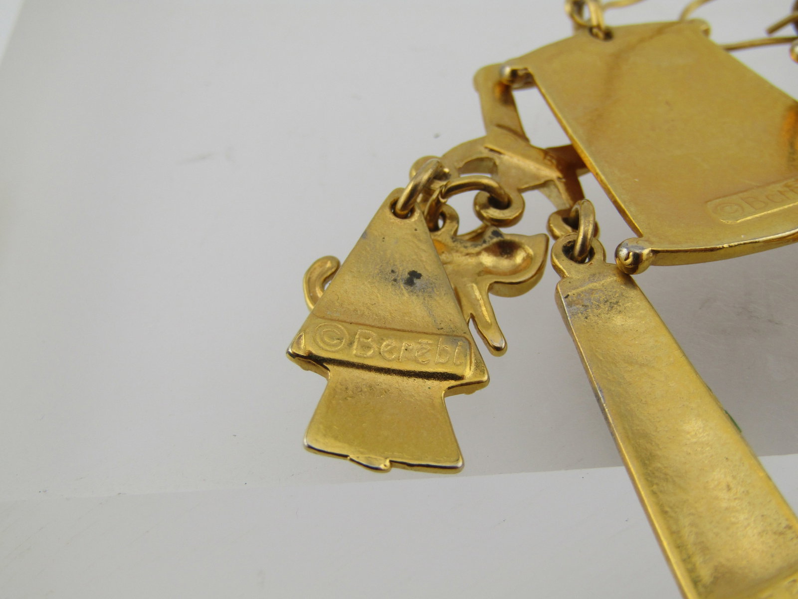 Vintage Enameled Egyptian Themed Drop Earrings, with Cat, Edgar Berebi, 1980's - 5