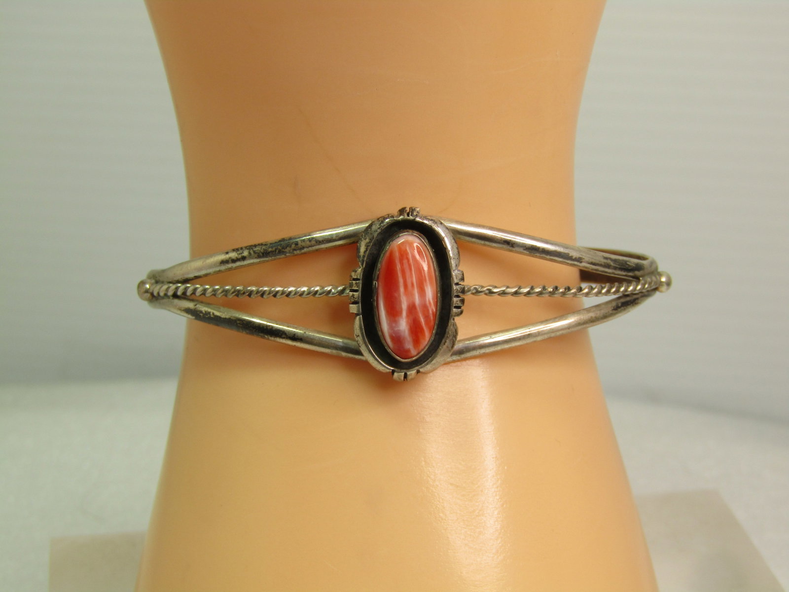 Vintage Sterling Agate Cuff Bracelet, Unisex, S. 7.25, Signed L.M., 1980's - 2