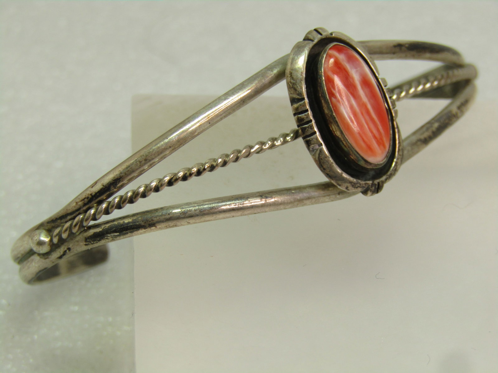 Vintage Sterling Agate Cuff Bracelet, Unisex, S. 7.25, Signed L.M., 1980's - 4