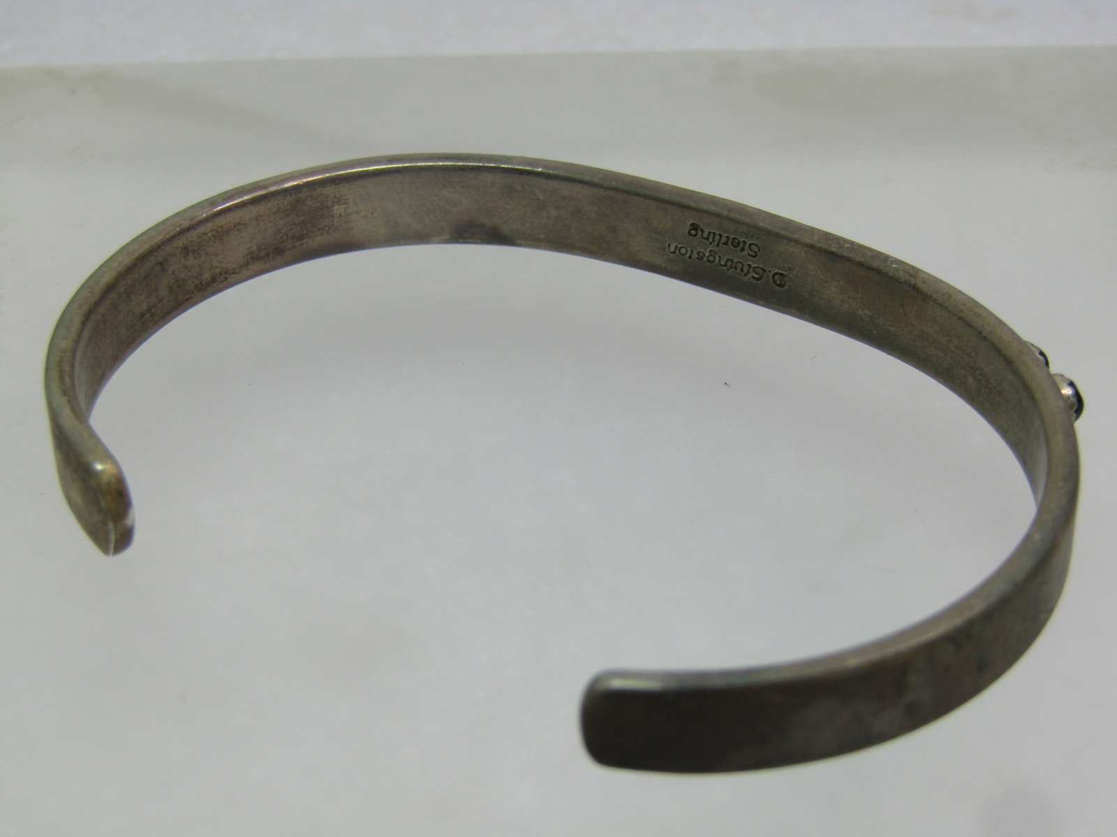 Vintage Sterling Navajo Onyx Cuff Bracelet, 6.5" Signed D. Livingstone, 1980's-1990's - 6
