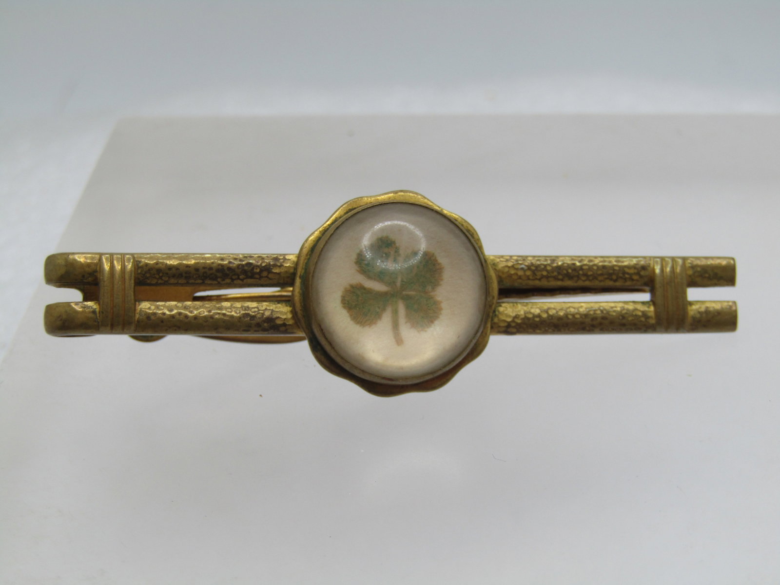 Vintage Real 4-Leaf Clover Tie Bar, Signed Hickok, 1940's-1950's (1 of 6)