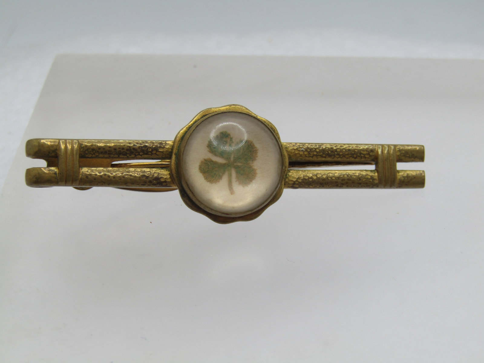 Vintage Real 4-Leaf Clover Tie Bar, Signed Hickok, 1940's-1950's - 2